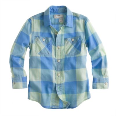 Boys' brushed cotton shirt in gingham mint