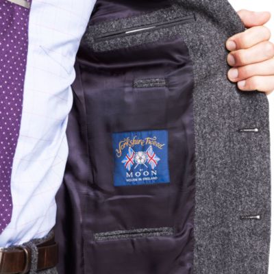 Ludlow suit jacket with double vent in bird's-eye English wool tweed