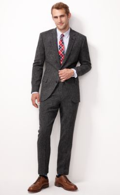 Ludlow suit jacket with double vent in bird's-eye English wool tweed