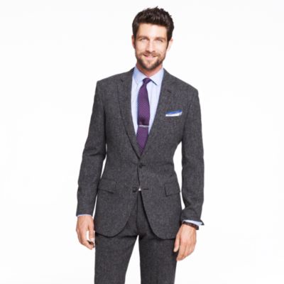 Ludlow suit jacket with double vent in bird's-eye English wool tweed