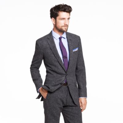 Ludlow suit jacket with double vent in bird's-eye English wool tweed