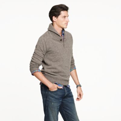 Marled lambswool shawl-collar sweater