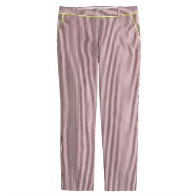 petite caf&eacute; capri in neon-tipped seersucker