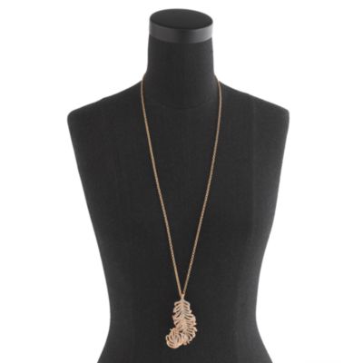 Pav&eacute; feather pendant necklace