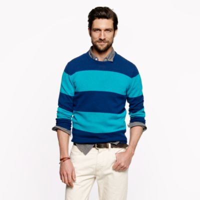 Cotton crewneck sweater in veranda blue stripe
