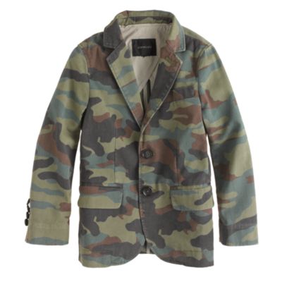 Boys' unconstructed Ludlow suit jacket in camo print chino