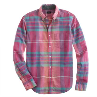 Tall Indian cotton shirt in flash pink plaid
