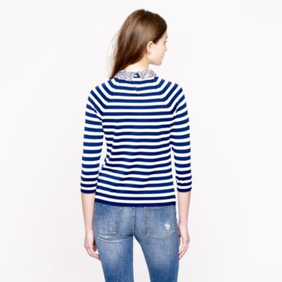 Liberty-collar merino sweater in stripe