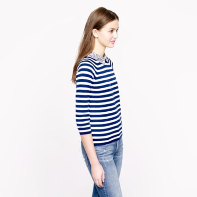 Liberty-collar merino sweater in stripe