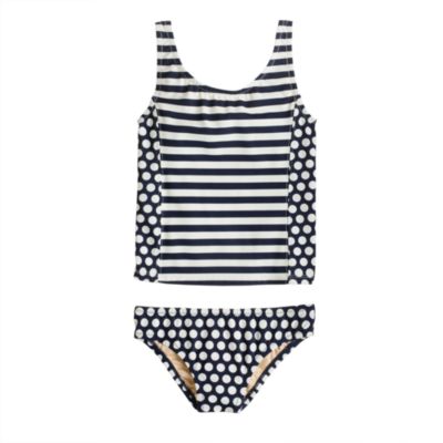 Girls' tankini set in spots and stripes