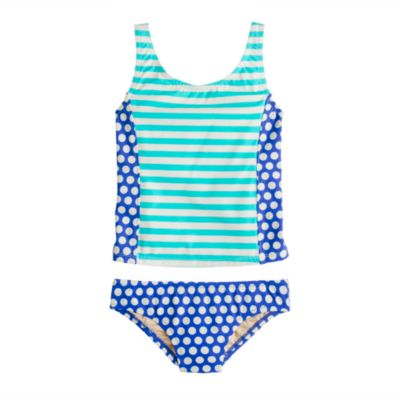 Girls' tankini set in spots and stripes