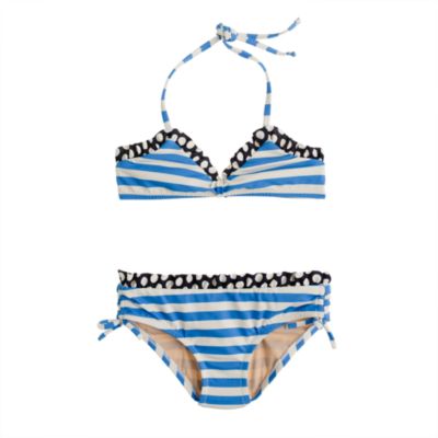 Girls' ruffle bikini set in spots and stripes