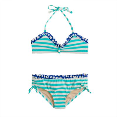 Girls' ruffle bikini set in spots and stripes