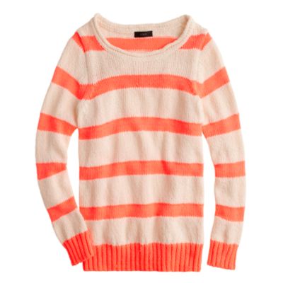 Twisted stitch open-neck sweater in neon stripe