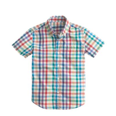 Boys' Secret Wash short-sleeve shirt in rainbow tattersall