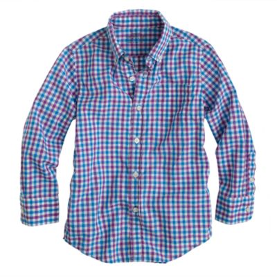 Boys' Secret Wash shirt in burnished purple tattersall