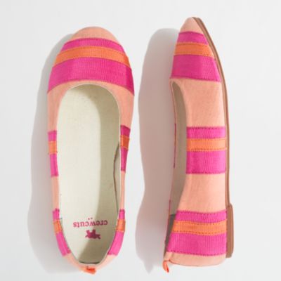 Factory girls' ribbon-stripe ballet flats
