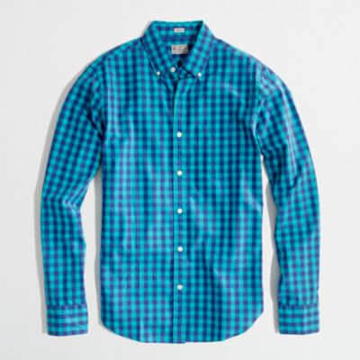 Factory slim washed shirt in two-color gingham