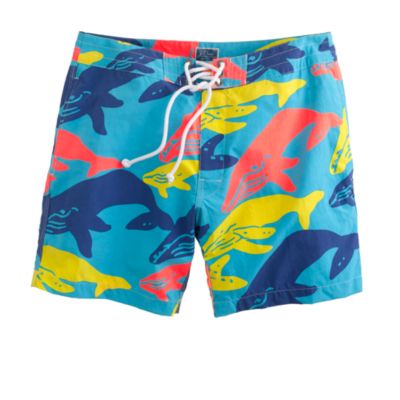 7" board shorts in whale print