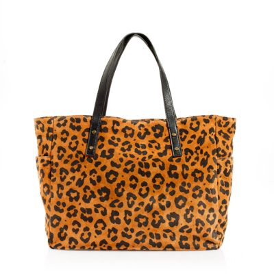 Newsstand tote in leopard suede