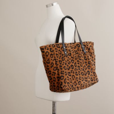Newsstand tote in leopard suede