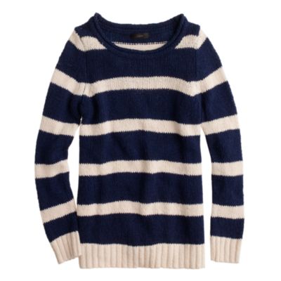 Twisted stitch open-neck sweater in stripe