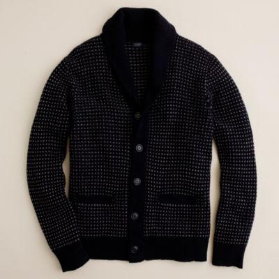 Lambswool dotted shawl-collar cardigan