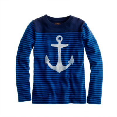 Boys' long-sleeve stripe football tee with anchor