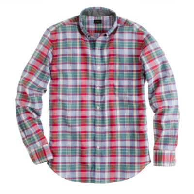 Indian cotton shirt in green faded twilight plaid