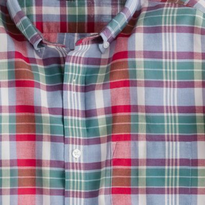 Indian cotton shirt in green faded twilight plaid