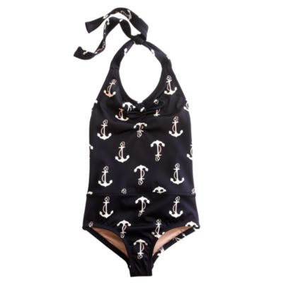 Girls' bow halter tank in anchor print