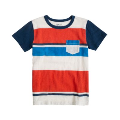 Boys' pocket tee in calypso orange stripe