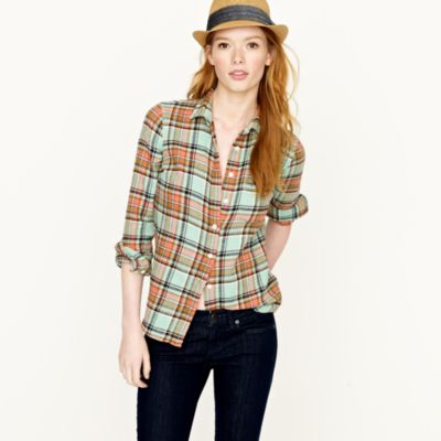 Boy shirt in mint vintage camp flannel