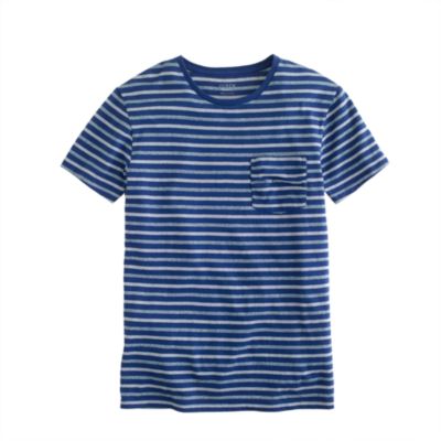 Slub cotton pocket tee in deep pacific stripe