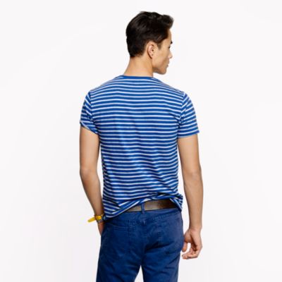 Slub cotton pocket tee in deep pacific stripe