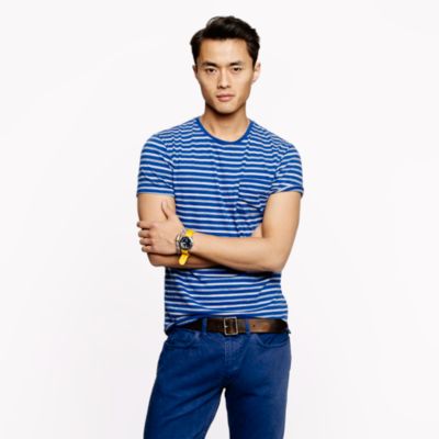Slub cotton pocket tee in deep pacific stripe