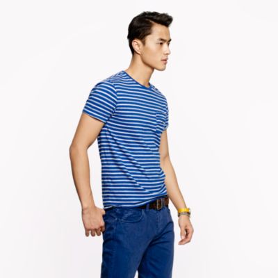 Slub cotton pocket tee in deep pacific stripe