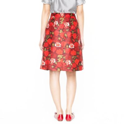 Silk pleat skirt in crimson floral
