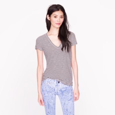 Vintage cotton V-neck tee in stripe