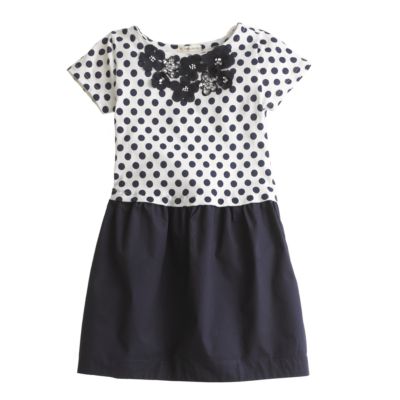 Girls' jeweled daisy dot dress