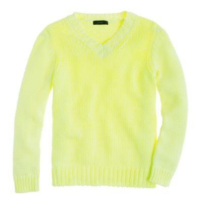Collection open-stitch V-neck sweater in marled kiwi