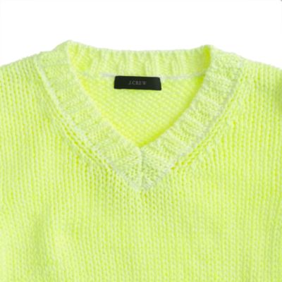 Collection open-stitch V-neck sweater in marled kiwi