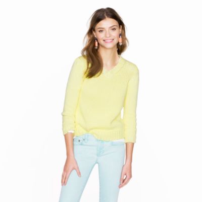 Collection open-stitch V-neck sweater in marled kiwi