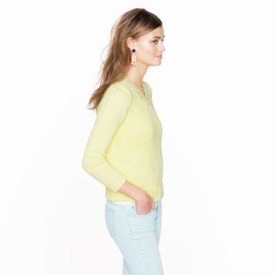 Collection open-stitch V-neck sweater in marled kiwi