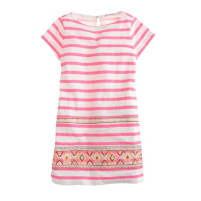 Girls' stitchwork stripe dress