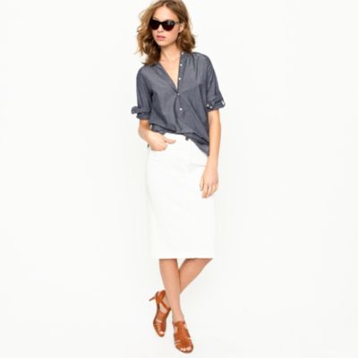 High-waisted denim pencil skirt in sunwhite wash