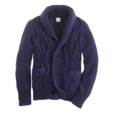 Boys' cotton cable shawl-collar cardigan