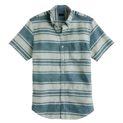 Short-sleeve linen shirt in rustic sea stripe