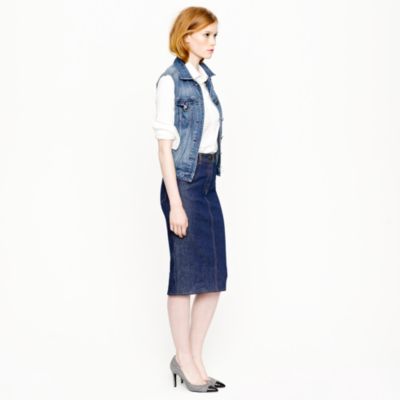 High-waisted denim pencil skirt in rinse wash
