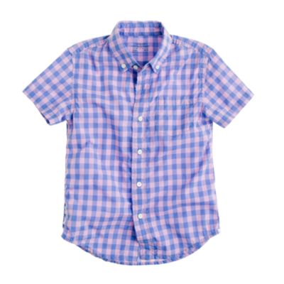 Boys' Secret Wash lightweight short-sleeve shirt in Pons gingham